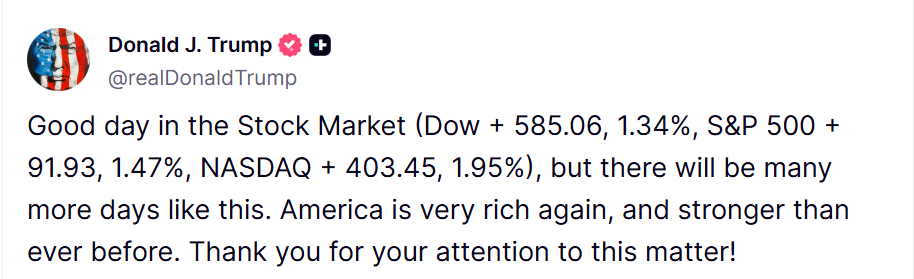 今天美股涨的很好，未来会有更多这样的日子